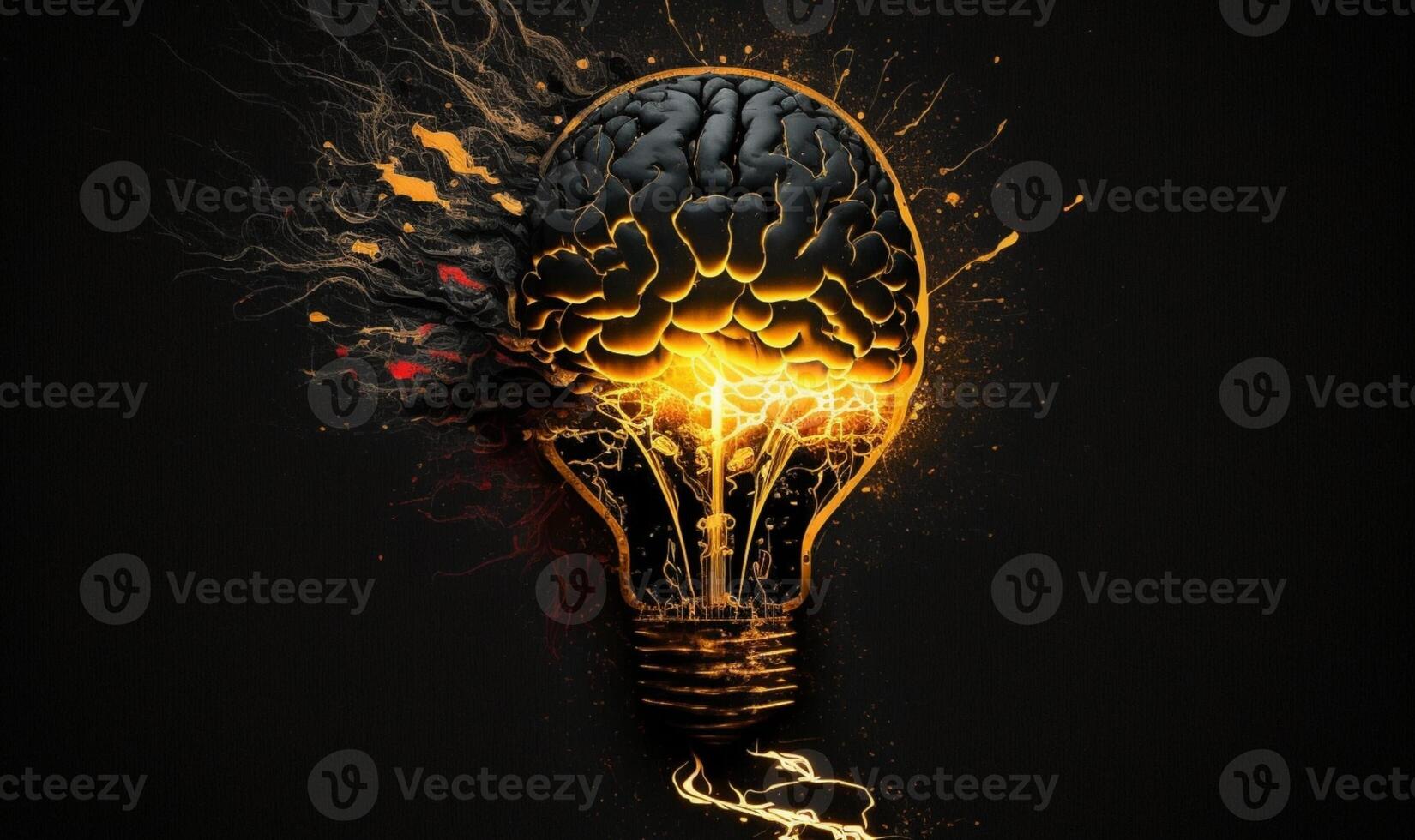 Lightbulb and Human Brain with Inside a lightbulb is a luminous human brain against a dark background. photo