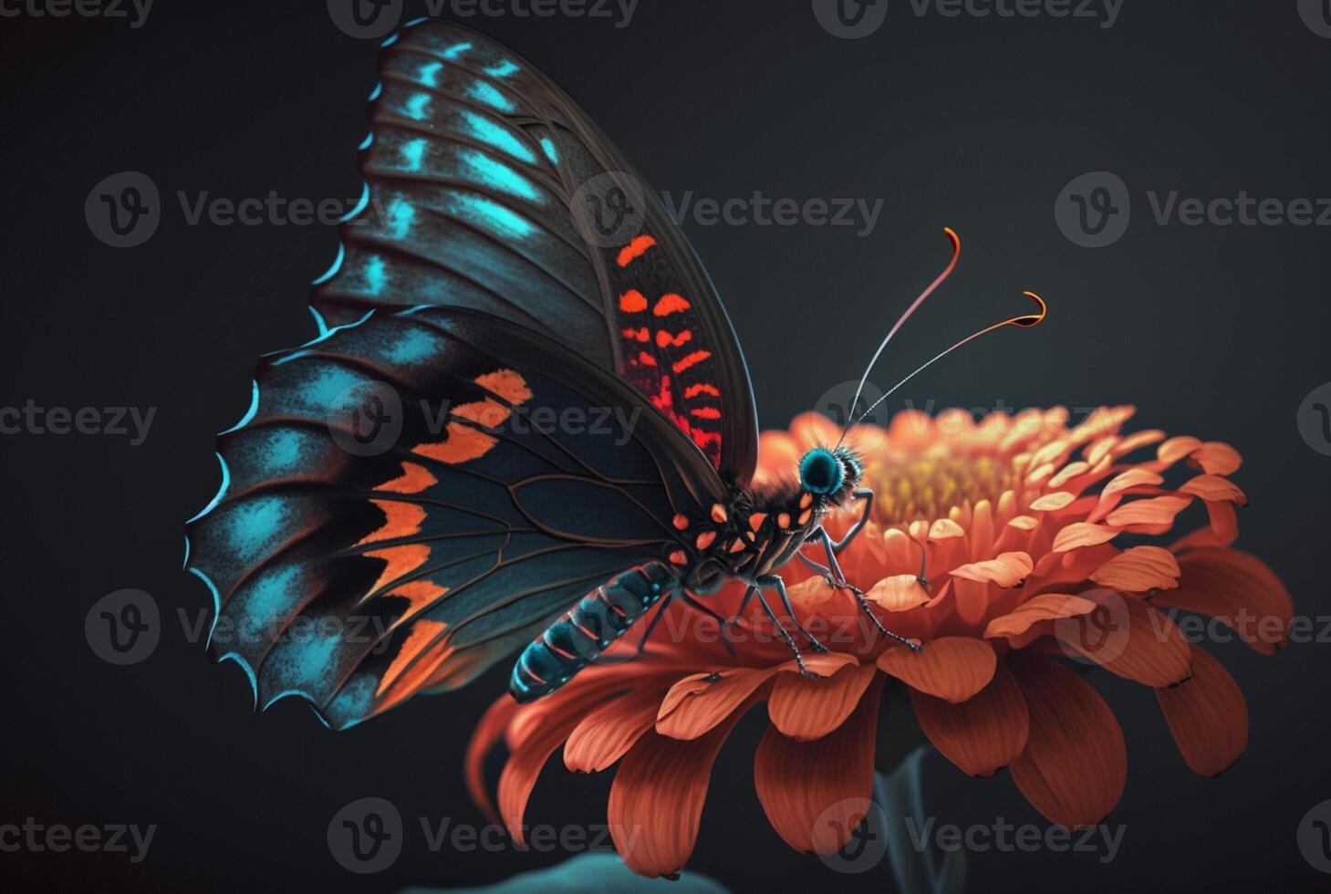 Excited butterfly on spring flowers. photo