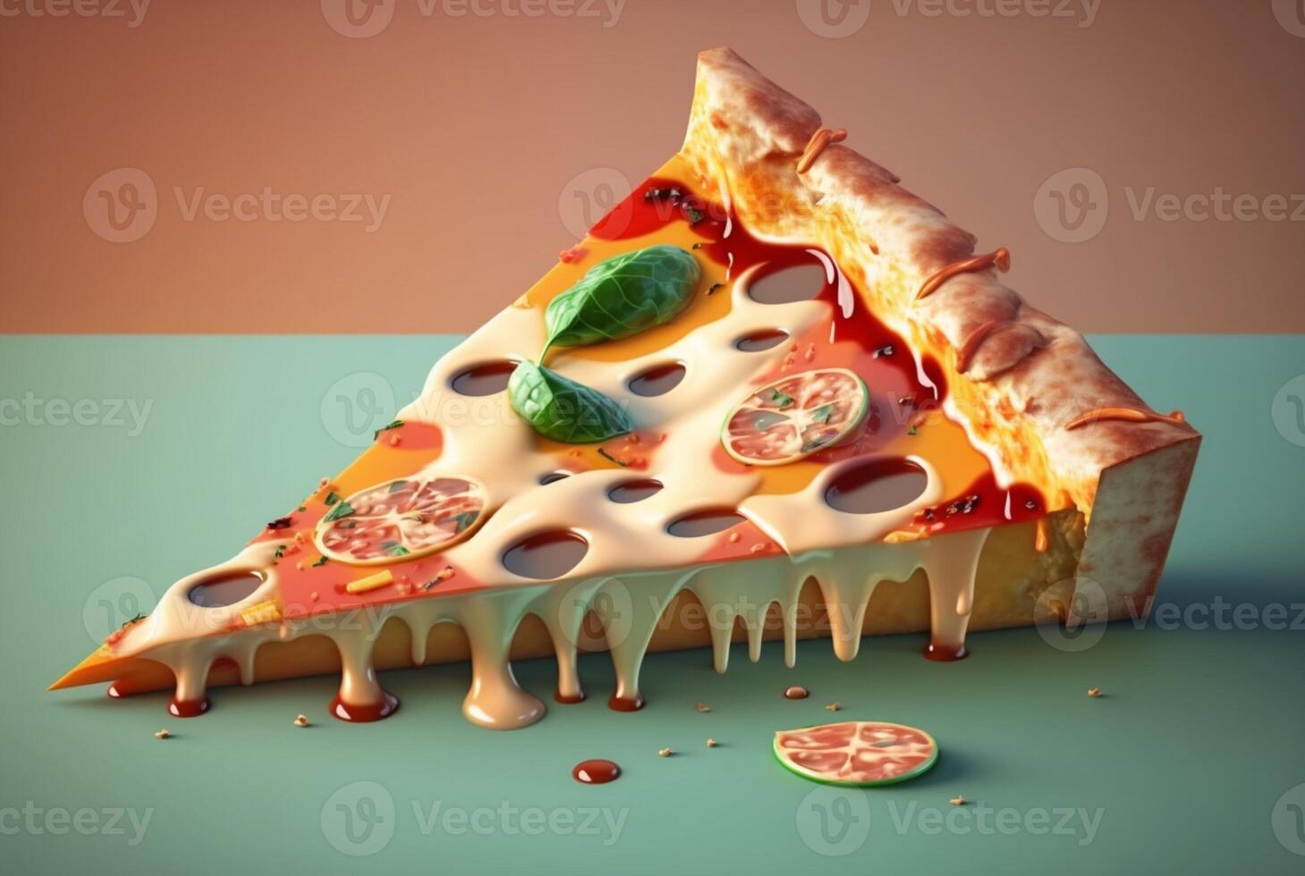 rebanada de delicioso Pizza en oscuro antecedentes. generativo ai foto