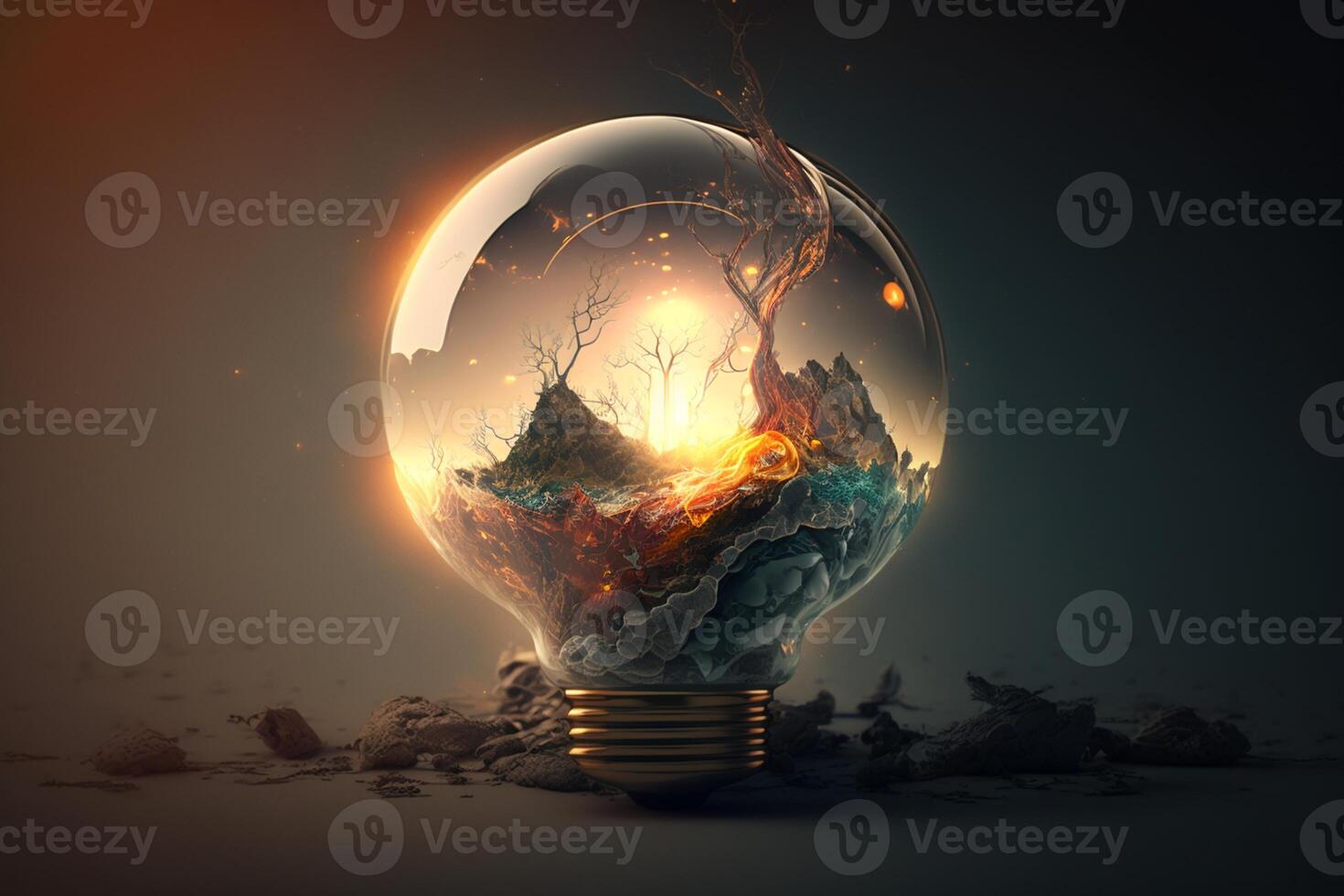 dry tree with sunshine in a ball, photo