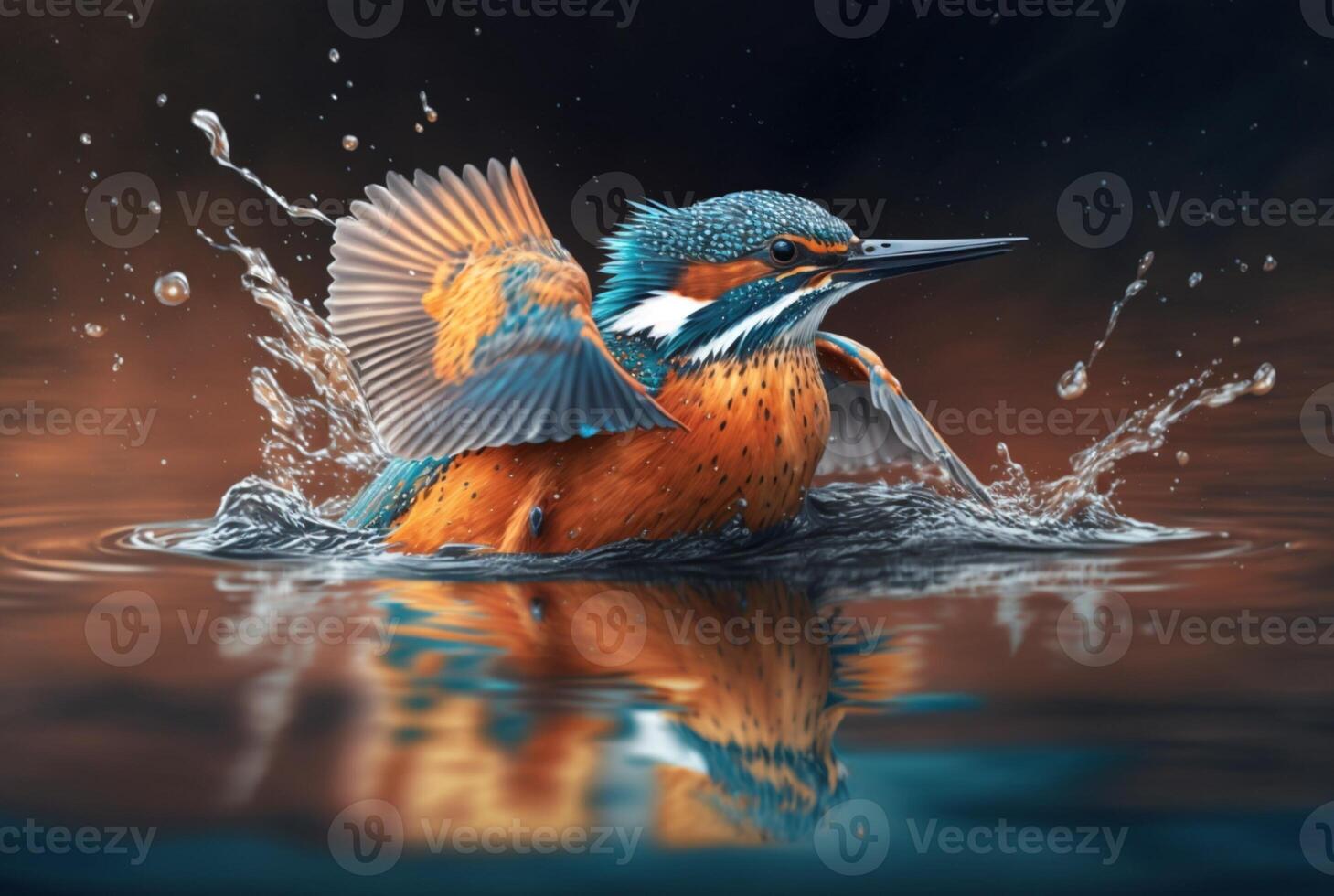 closeup of kingfisher bird over river water. photo