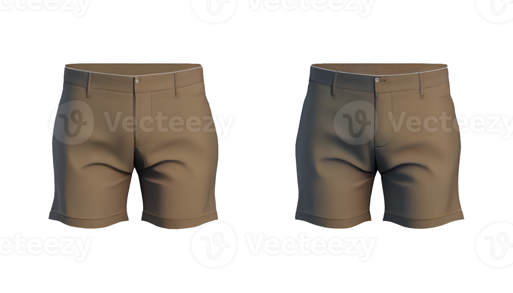 Khaki Shorts 3d render, Front and back, copy space, png