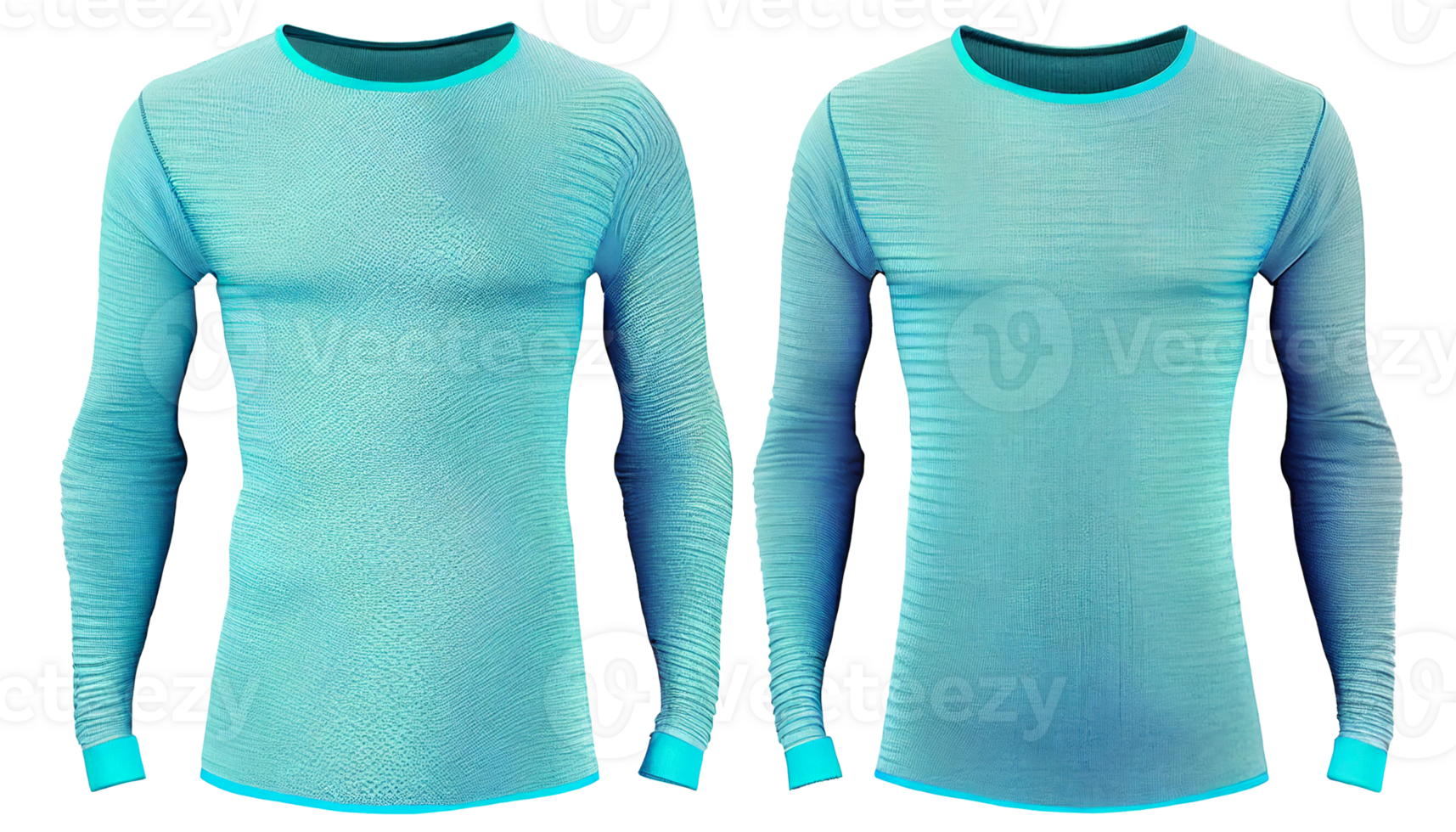 Long-sleeve Round neck Rib cuff and hem t-shirt, 3d render, Front and back, copy space, png