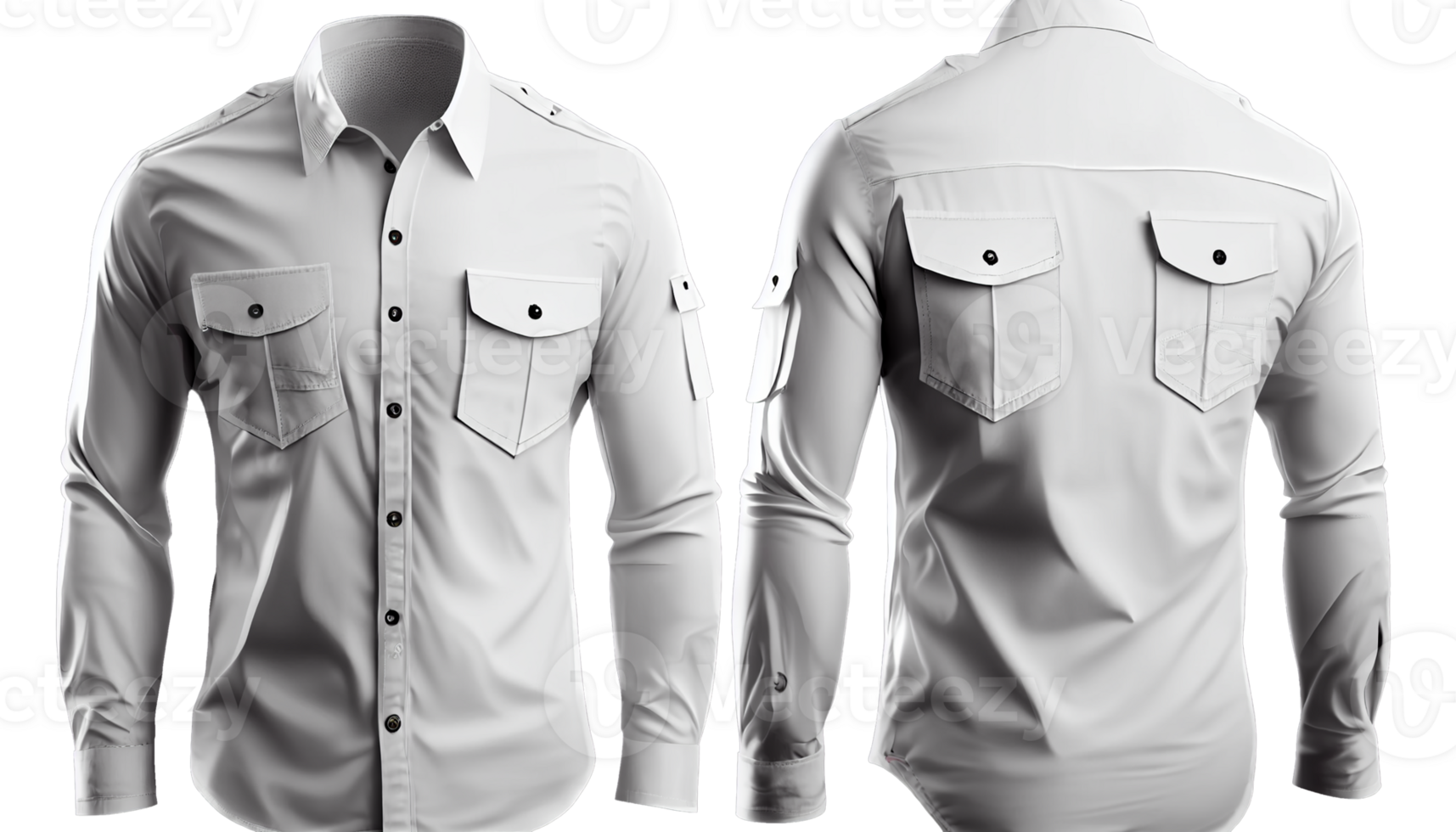 Cargo style shirt men for mockup, White color front and back, png