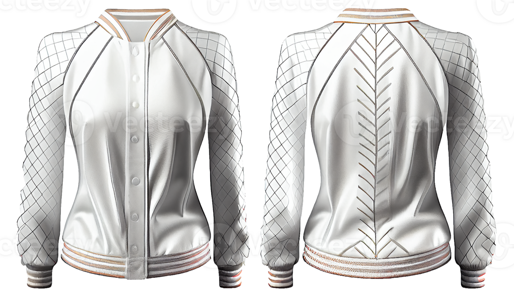 Baseball jacket for ladies long sleeve, print mockup, 3d render, Front and back, copy space, png