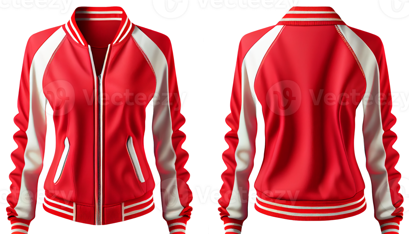 Baseball jacket for ladies long sleeve, print mockup, 3d render, Front and back, copy space, png