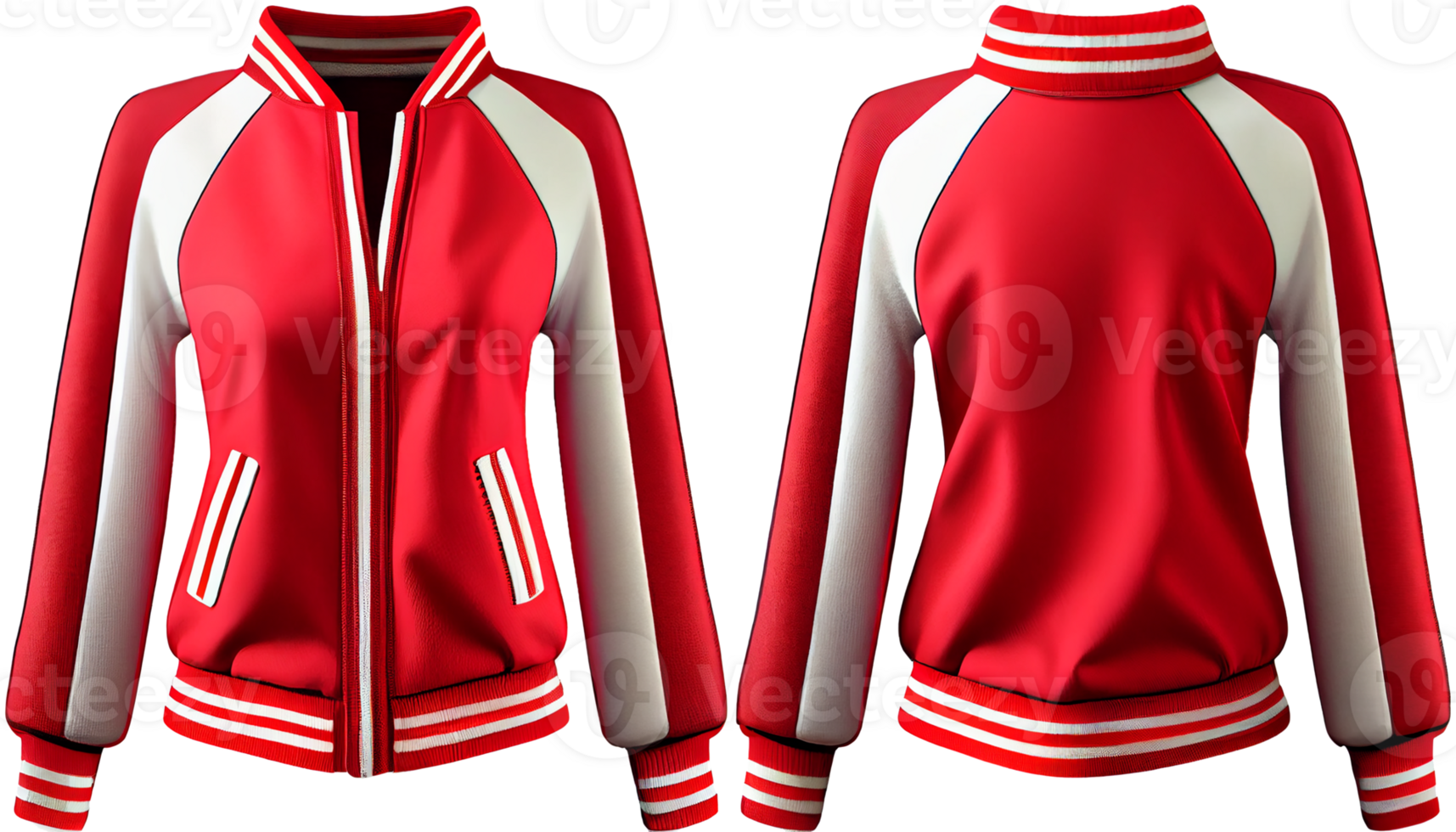 Baseball jacket for ladies long sleeve, print mockup, 3d render, Front and back, copy space, png