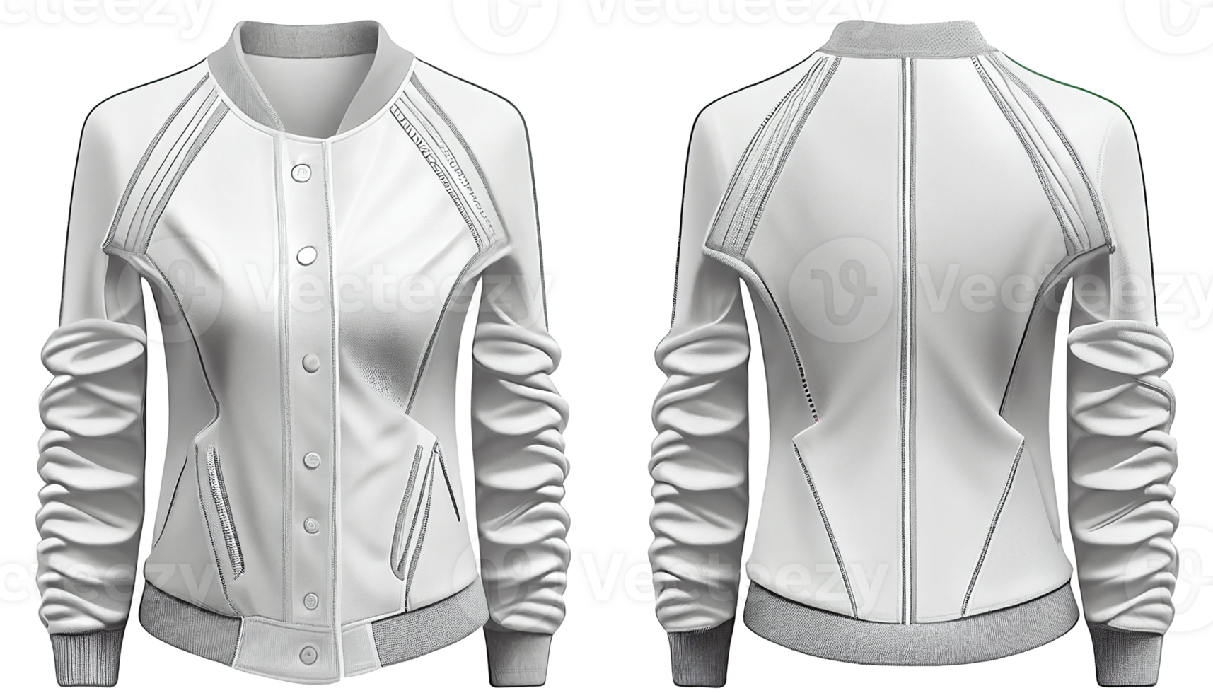 Baseball Jacke zum Damen lange Ärmel, drucken Attrappe, Lehrmodell, Simulation, 3d machen, Vorderseite und zurück, Kopieren Raum, generativ ai png