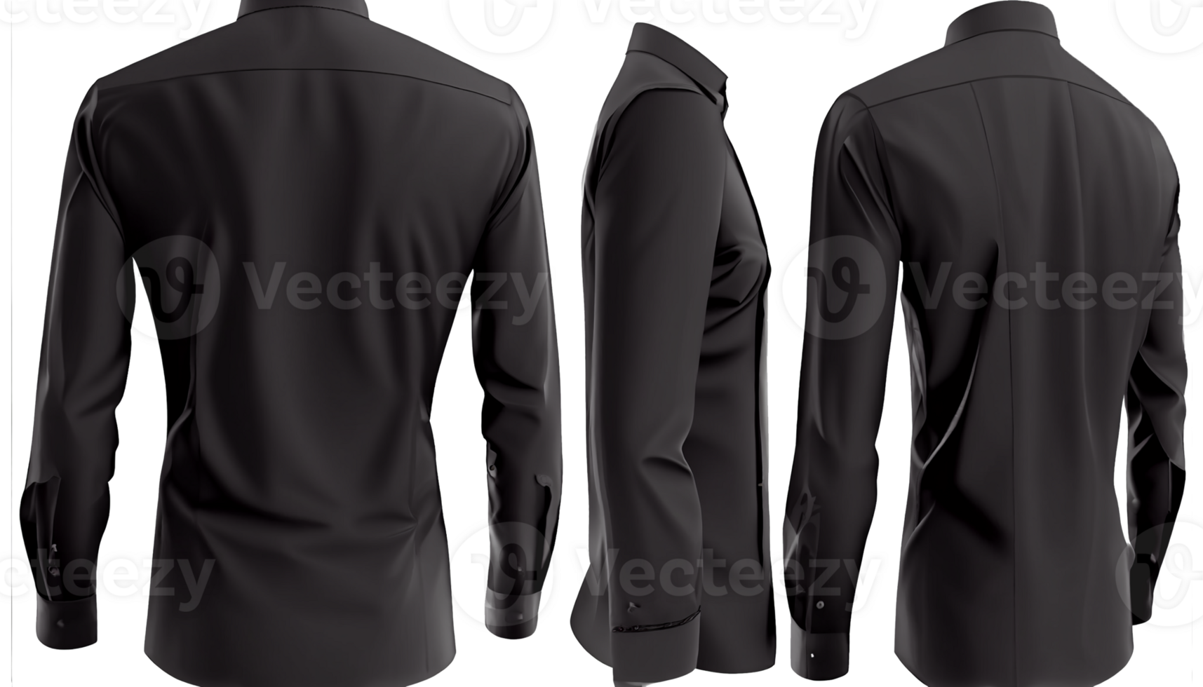 Spread Collar Dress Shirt print mockup, 3d render, Black color Front and back, copy space, png