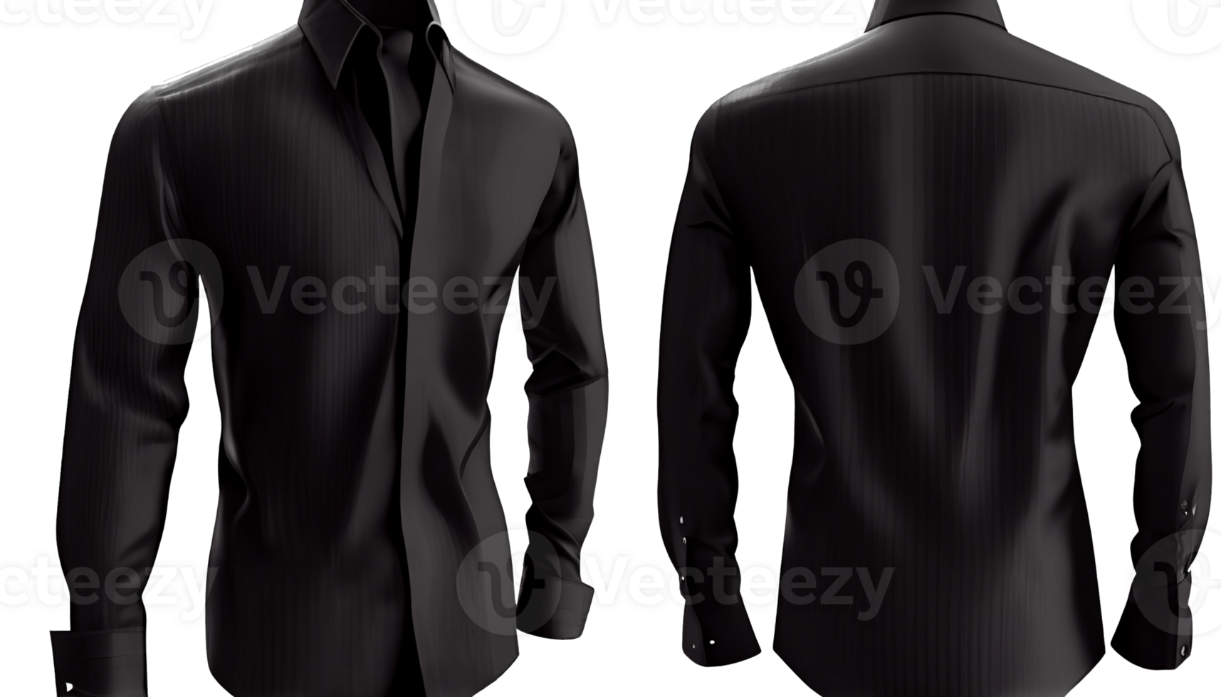 Spread Collar Dress Shirt print mockup, 3d render, Black color Front and back, copy space, png