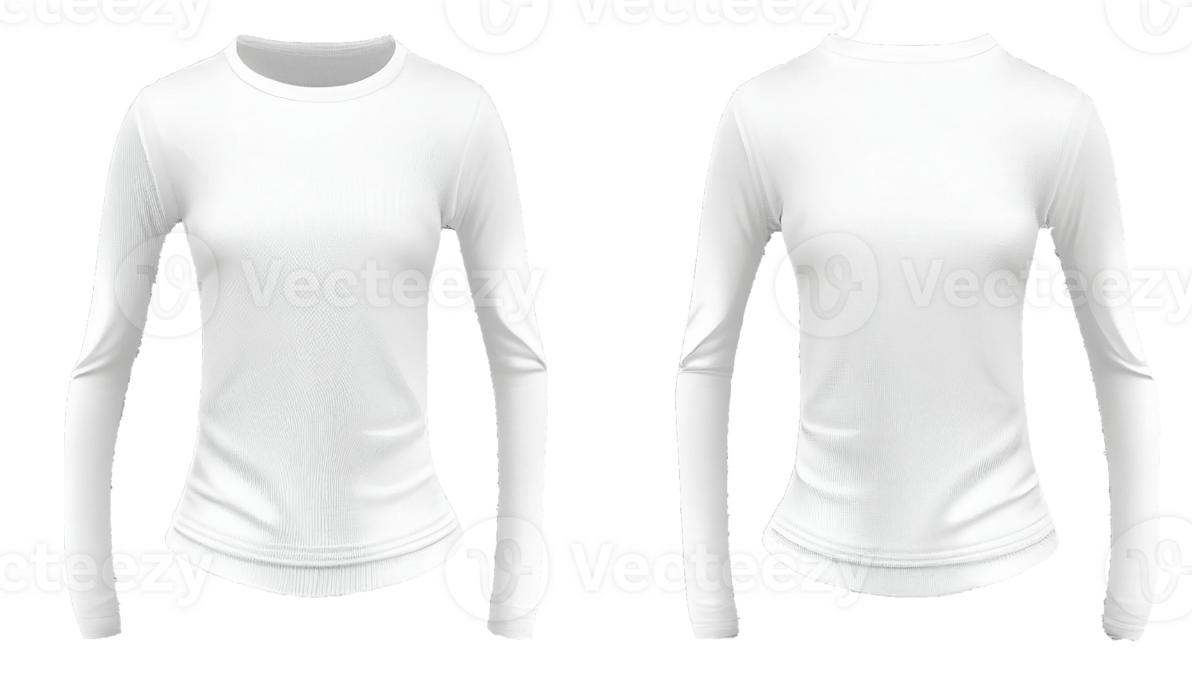 Swea tshirt Long-sleeve Round neck Rib cuff and hem print mockup, 3d render, White color Front and back, copy space, png