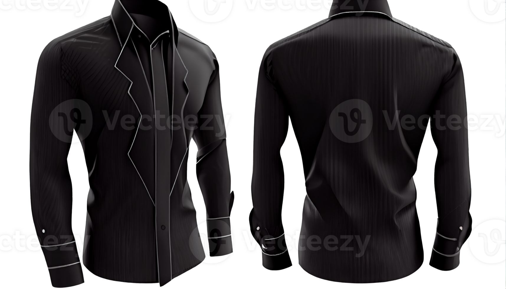 Spread Collar Dress Shirt print mockup, 3d render, Black color Front and back, copy space, png
