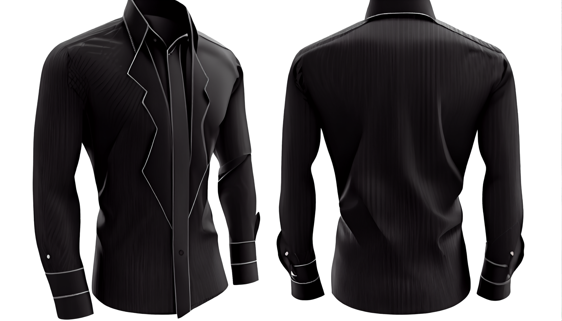 Spread Collar Dress Shirt print mockup, 3d render, Black color Front