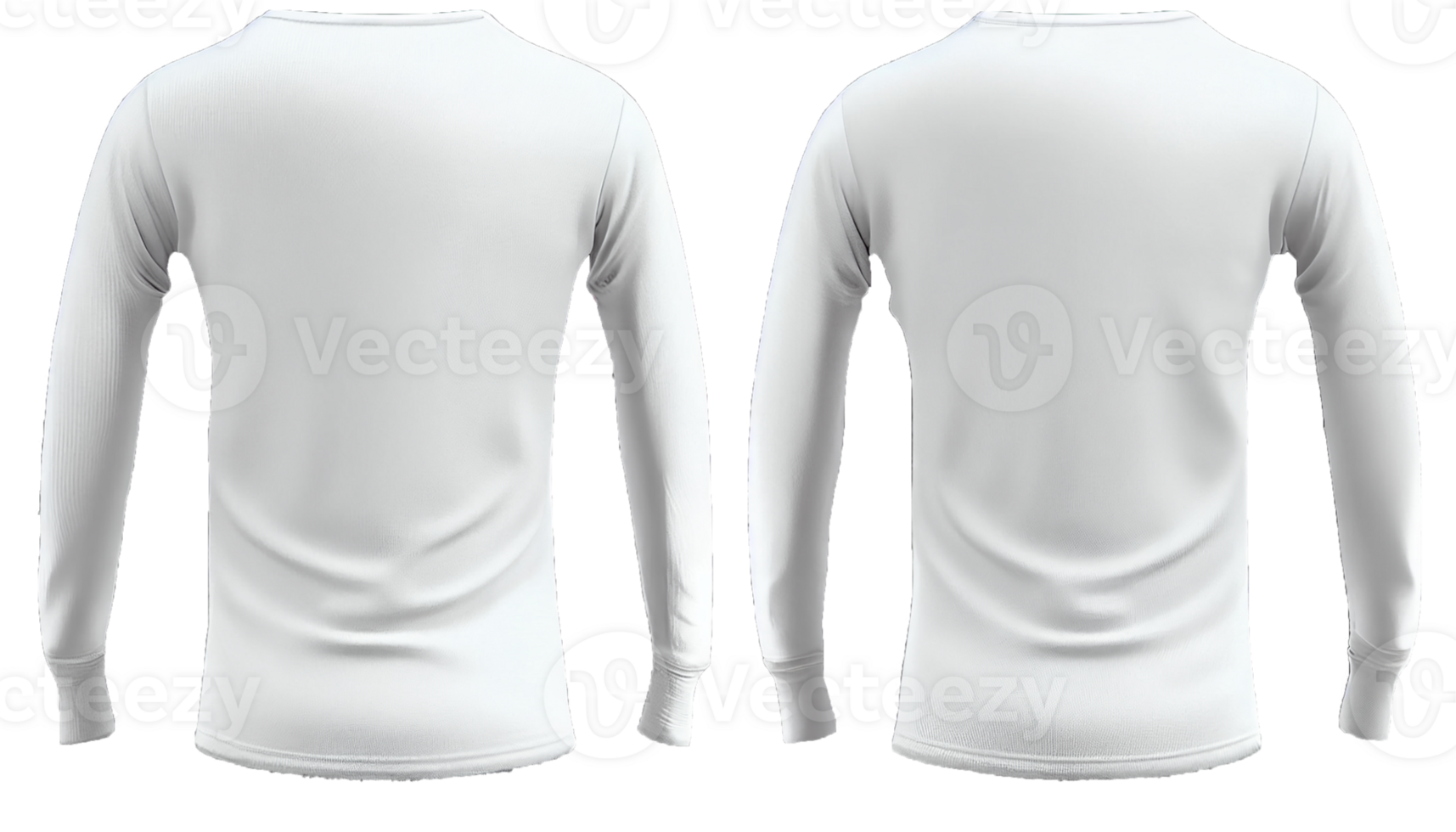 Swea tshirt Long-sleeve Round neck Rib cuff and hem print mockup, 3d render, White color Front and back, copy space, png