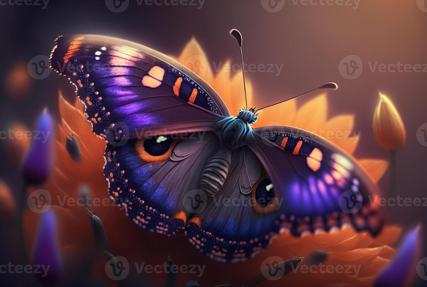 Excited butterfly on spring flowers. photo