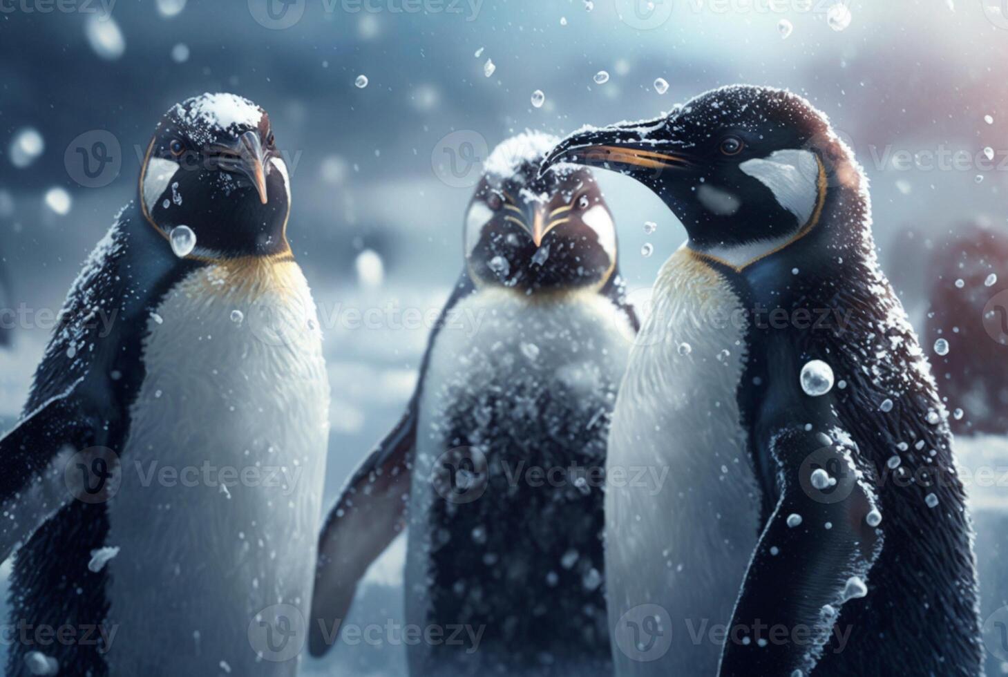 penguins playing in the snow. photo