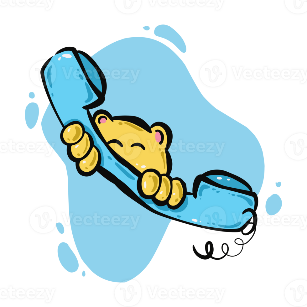 Blue cute telephone receiver icon illustration png