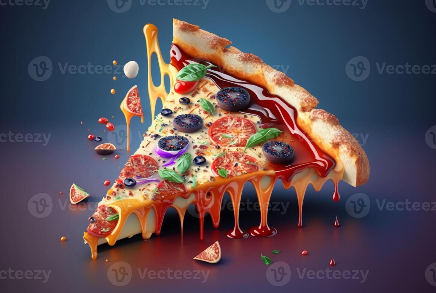 Slice of delicious pizza on dark background. photo