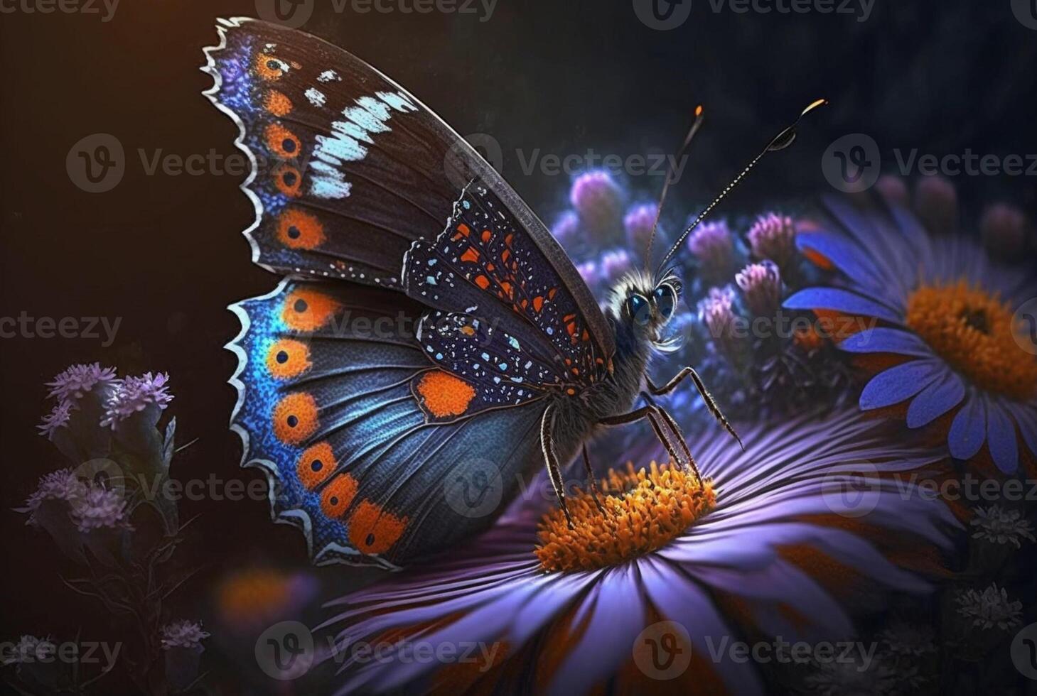 Excited butterfly on spring flowers. photo