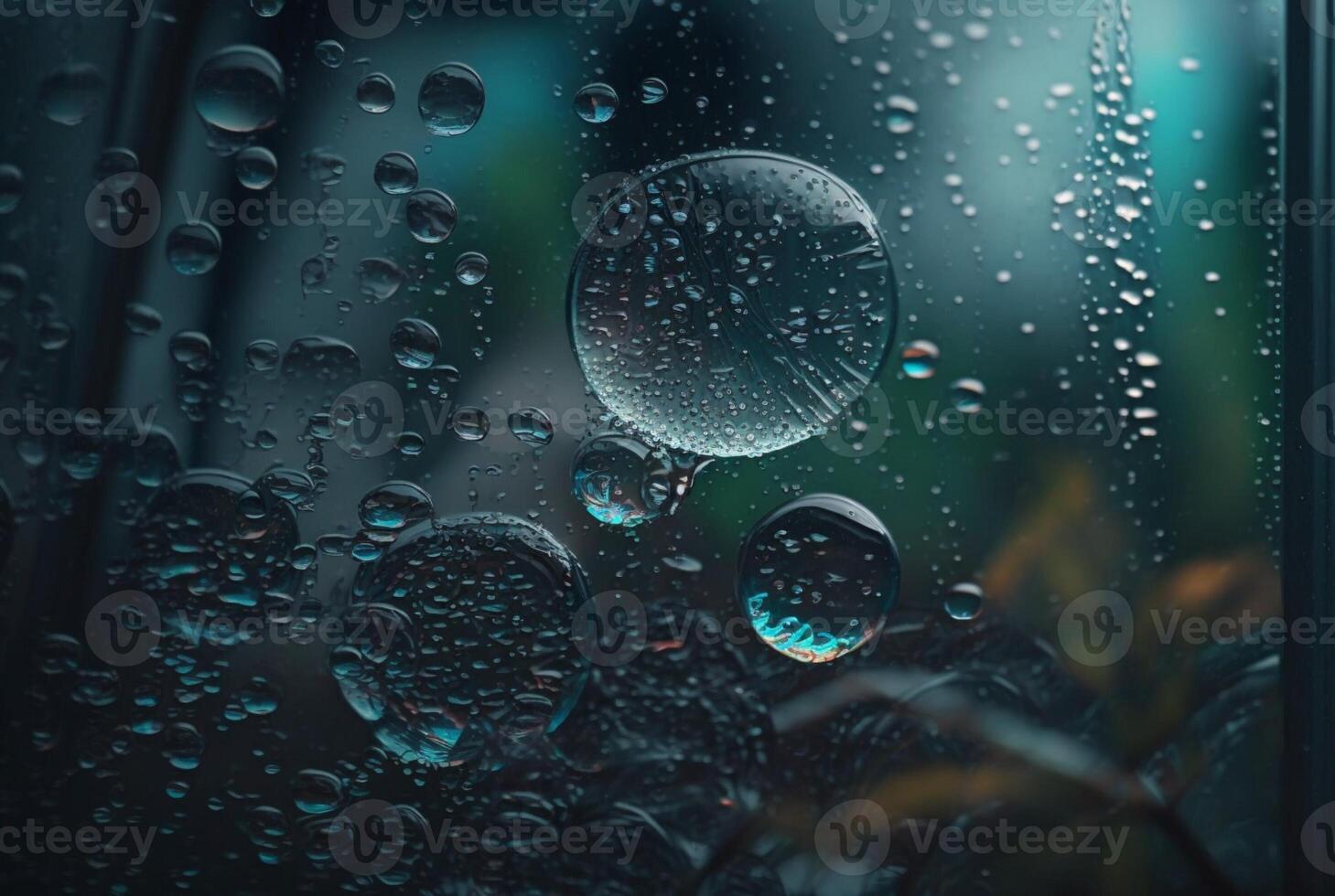 close up of raindrops on glass for background. photo