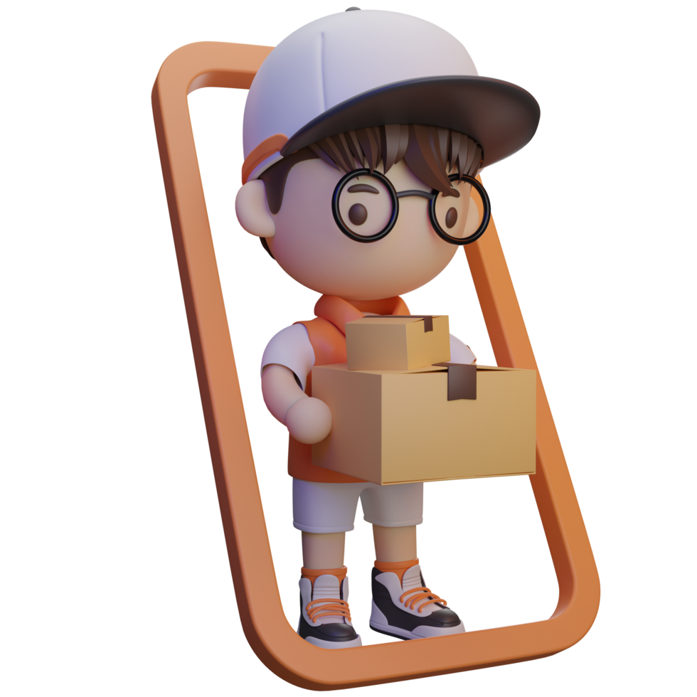 3d boy character delivery png