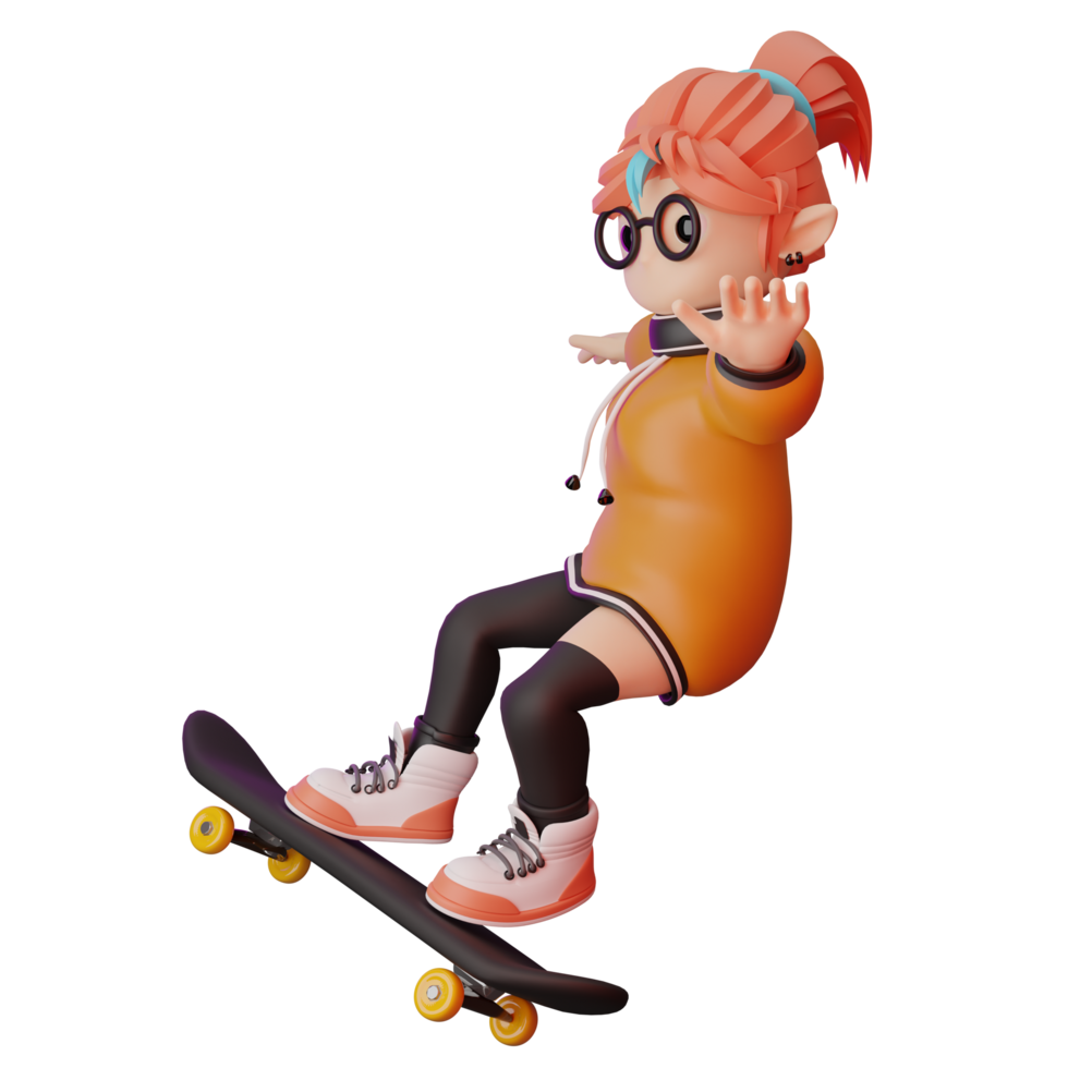 3d cartoon character with skateboard png