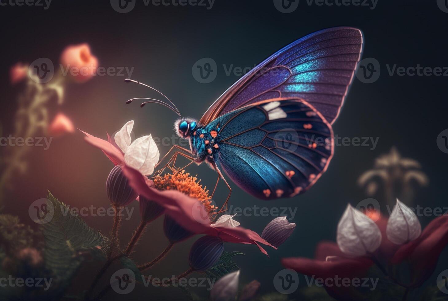 Excited butterfly on spring flowers. photo