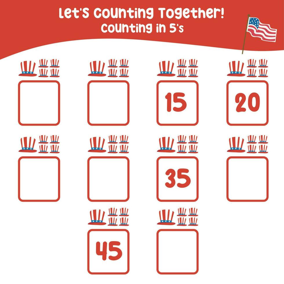 Mathematic counting worksheet. Math activity, count and write the missing numbers, math multiples. Educational printable math worksheet for children. Vector File.