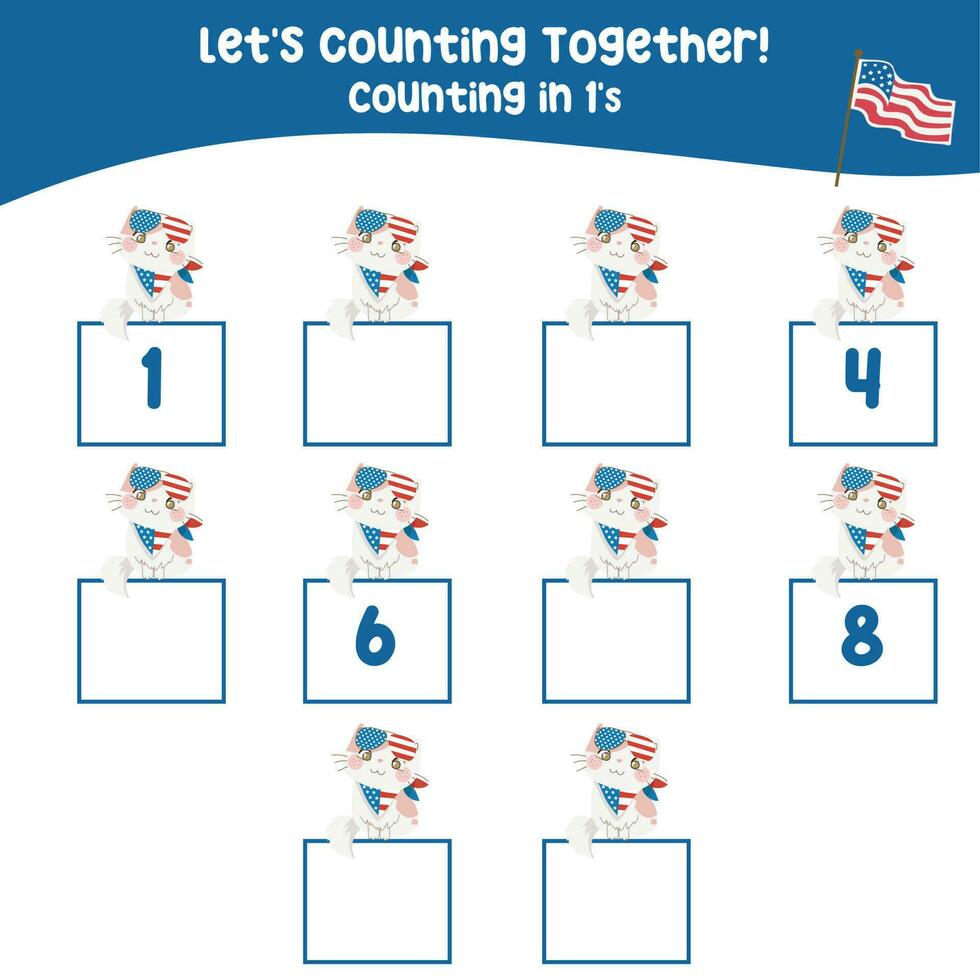 Mathematic counting worksheet. Math activity, count and write the missing numbers, math multiples. Educational printable math worksheet for children. Vector File.