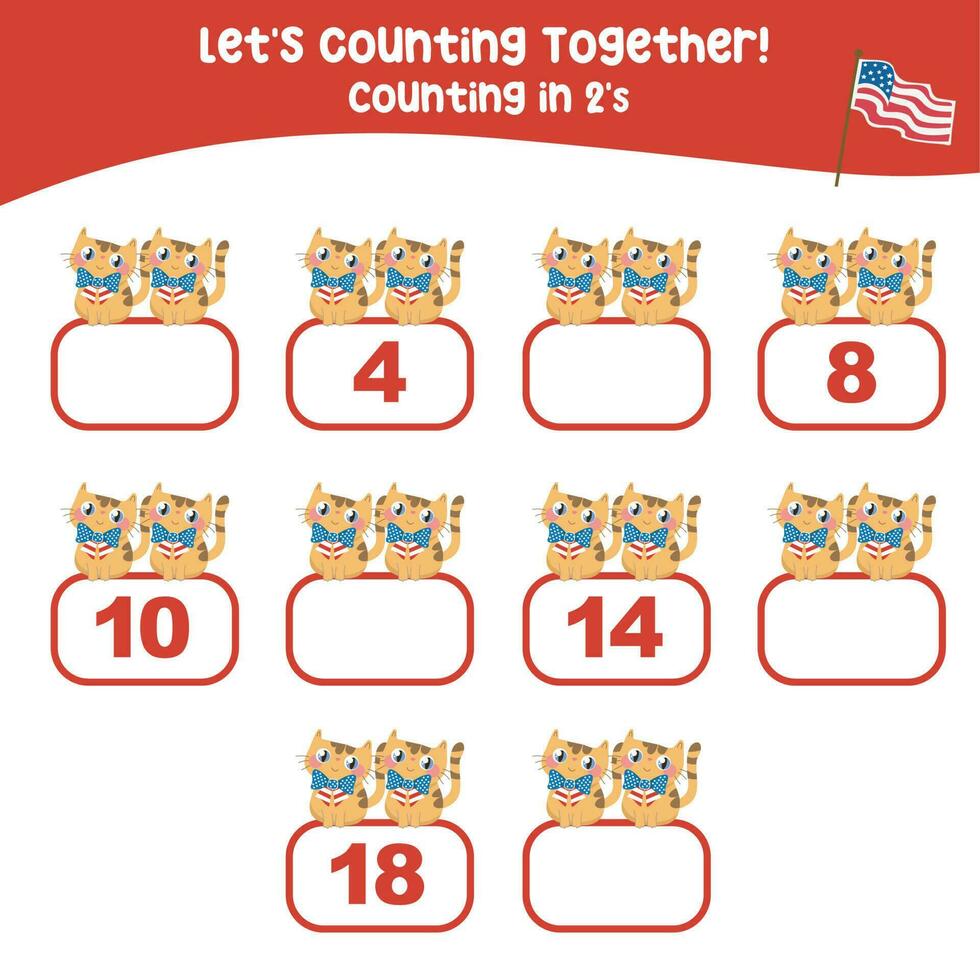 Mathematic counting worksheet. Math activity, count and write the missing numbers, math multiples. Educational printable math worksheet for children. Vector File.