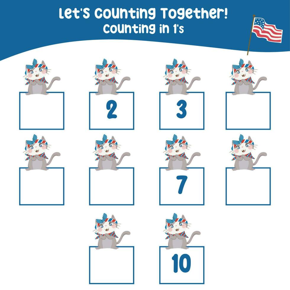 Mathematic counting worksheet. Math activity, count and write the missing numbers, math multiples. Educational printable math worksheet for children. Vector File.