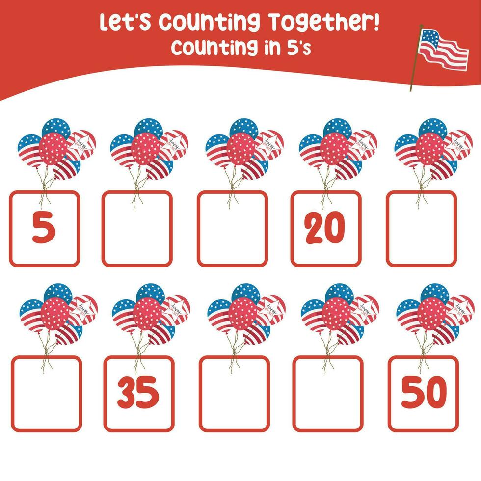 Mathematic counting worksheet. Math activity, count and write the missing numbers, math multiples. Educational printable math worksheet for children. Vector File.