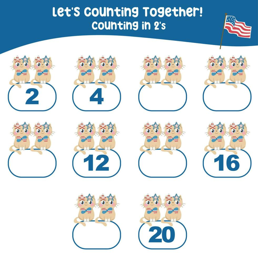 Mathematic counting worksheet. Math activity, count and write the missing numbers, math multiples. Educational printable math worksheet for children. Vector File.