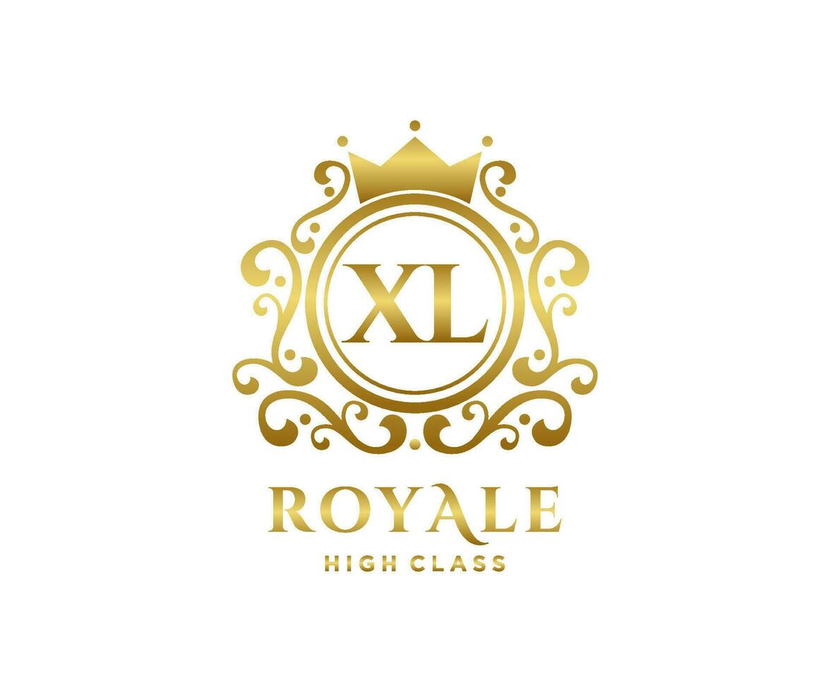 Golden Letter XL template logo Luxury gold letter with crown. Monogram alphabet . Beautiful royal initials letter. vector