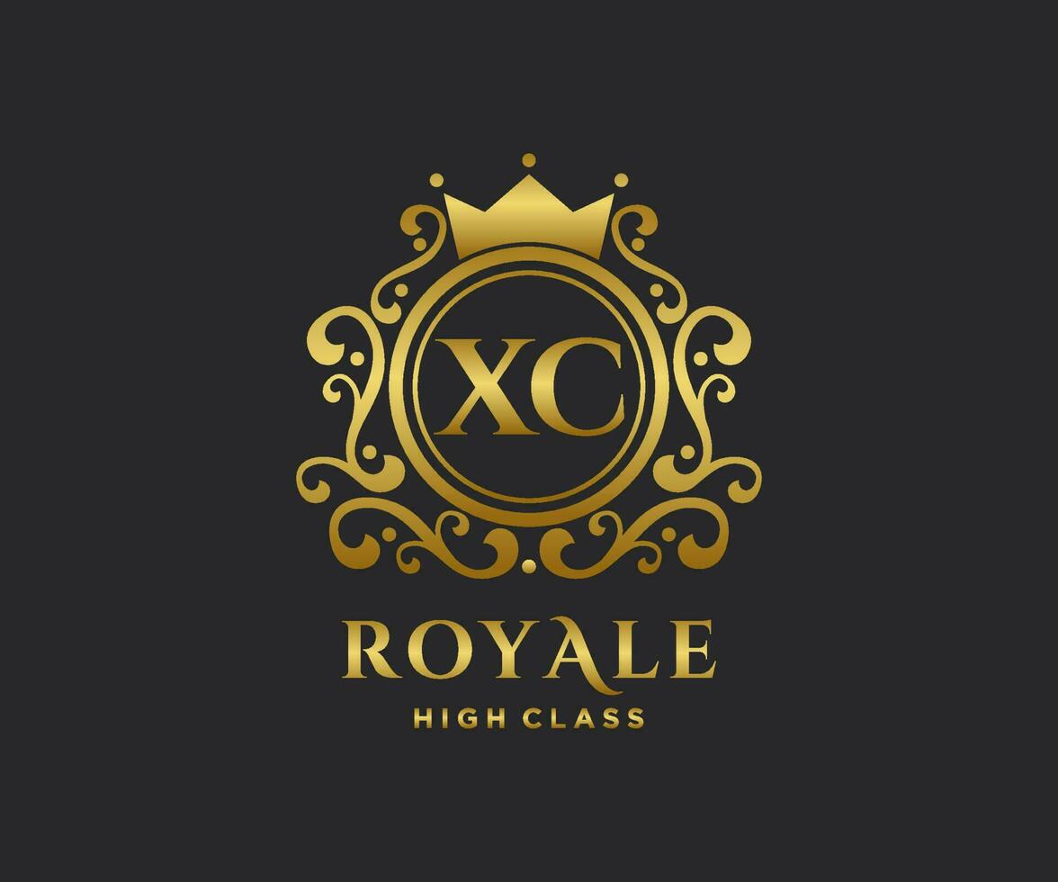 Golden Letter XC template logo Luxury gold letter with crown. Monogram alphabet . Beautiful royal initials letter. vector