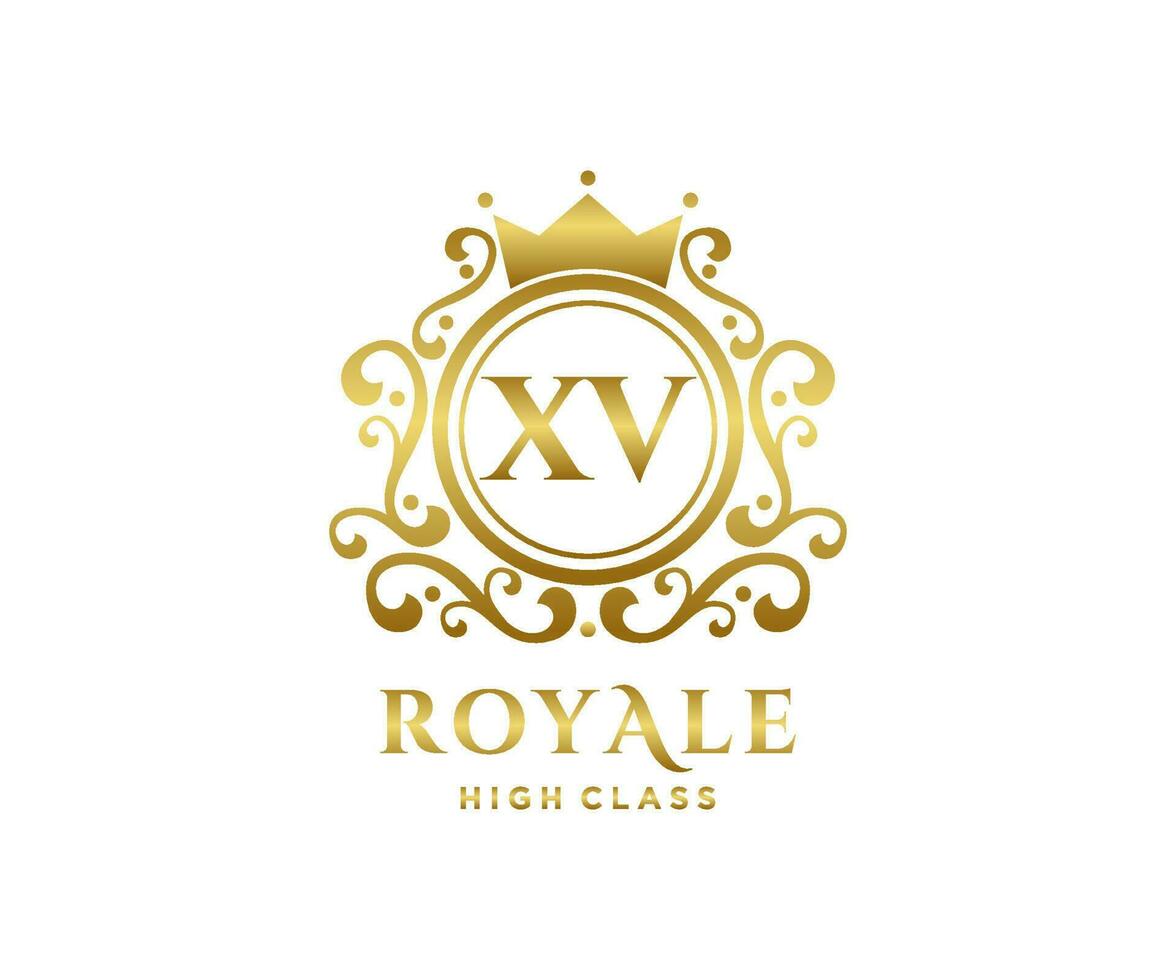 Golden Letter XV template logo Luxury gold letter with crown. Monogram alphabet . Beautiful royal initials letter. vector