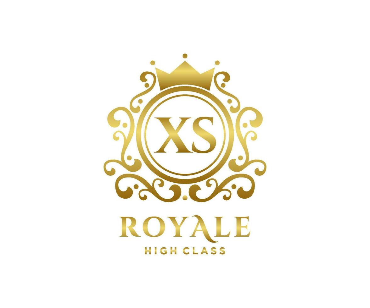 Golden Letter XS template logo Luxury gold letter with crown. Monogram alphabet . Beautiful royal initials letter. vector