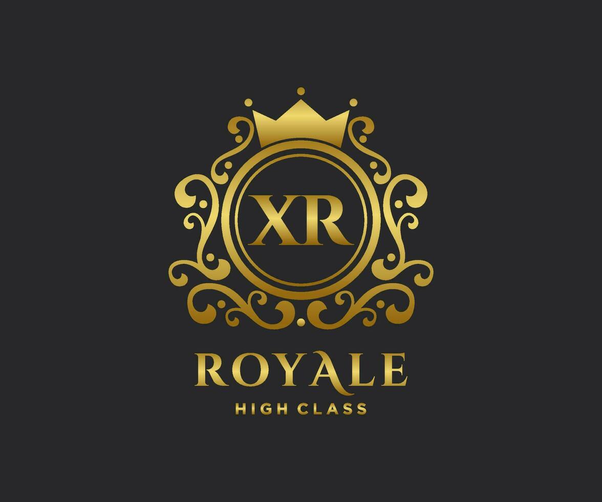 dorado letra xr modelo logo lujo oro letra con corona. monograma alfabeto . hermosa real iniciales carta. vector