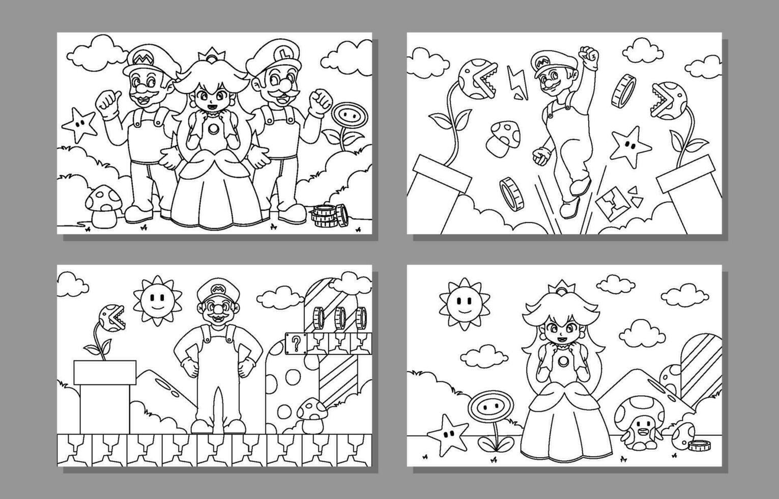 Video Game Characters of Plumbers and Princess Coloring Book vector