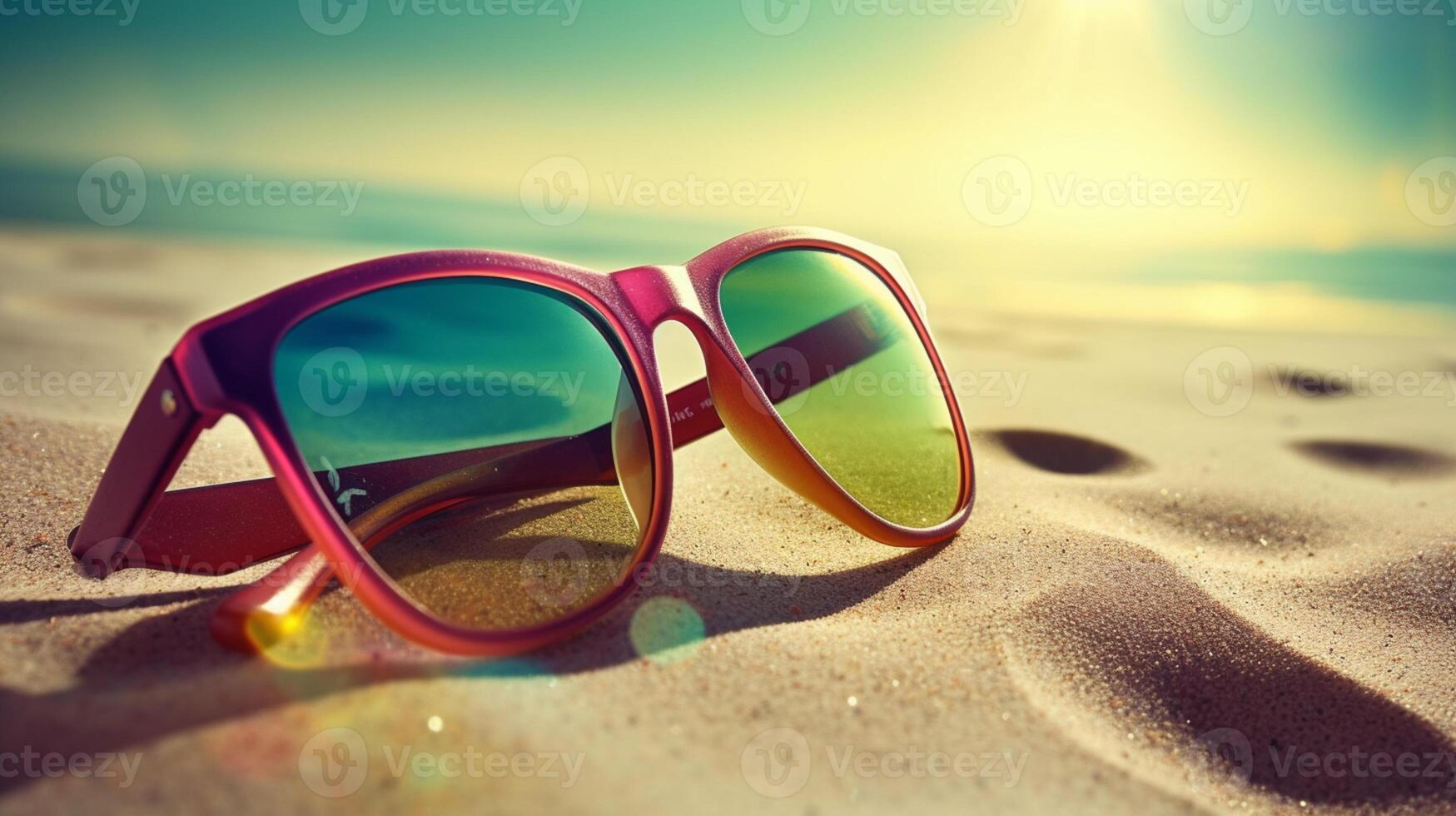 Holidays. Sunglasses on the beach. Summer at the sea. . photo