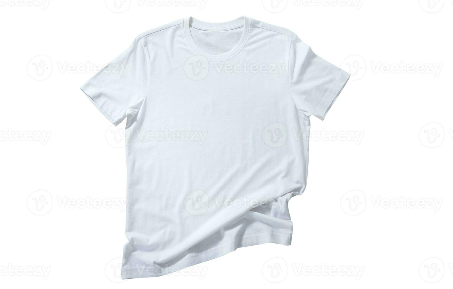 White shirt mockup isolated - pleated, wrinkled t-shirt on white background top view photo