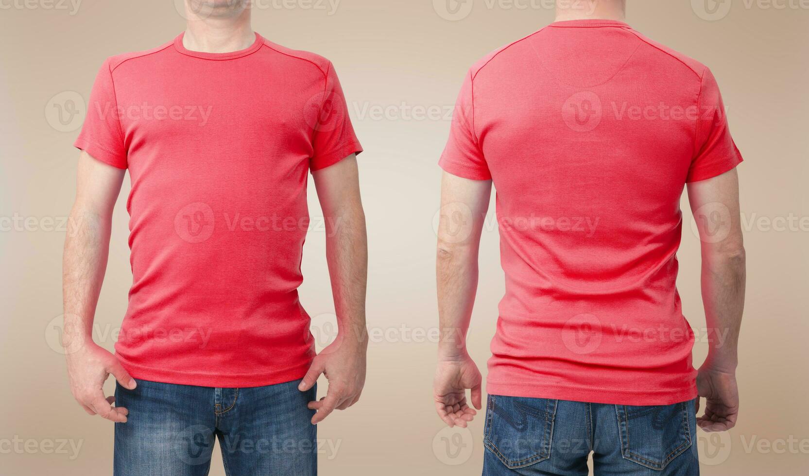 Shirt design and people concept - close up of man in blank white t-shirt front and rear isolated. Clean empty mock up tamplate for design set. photo