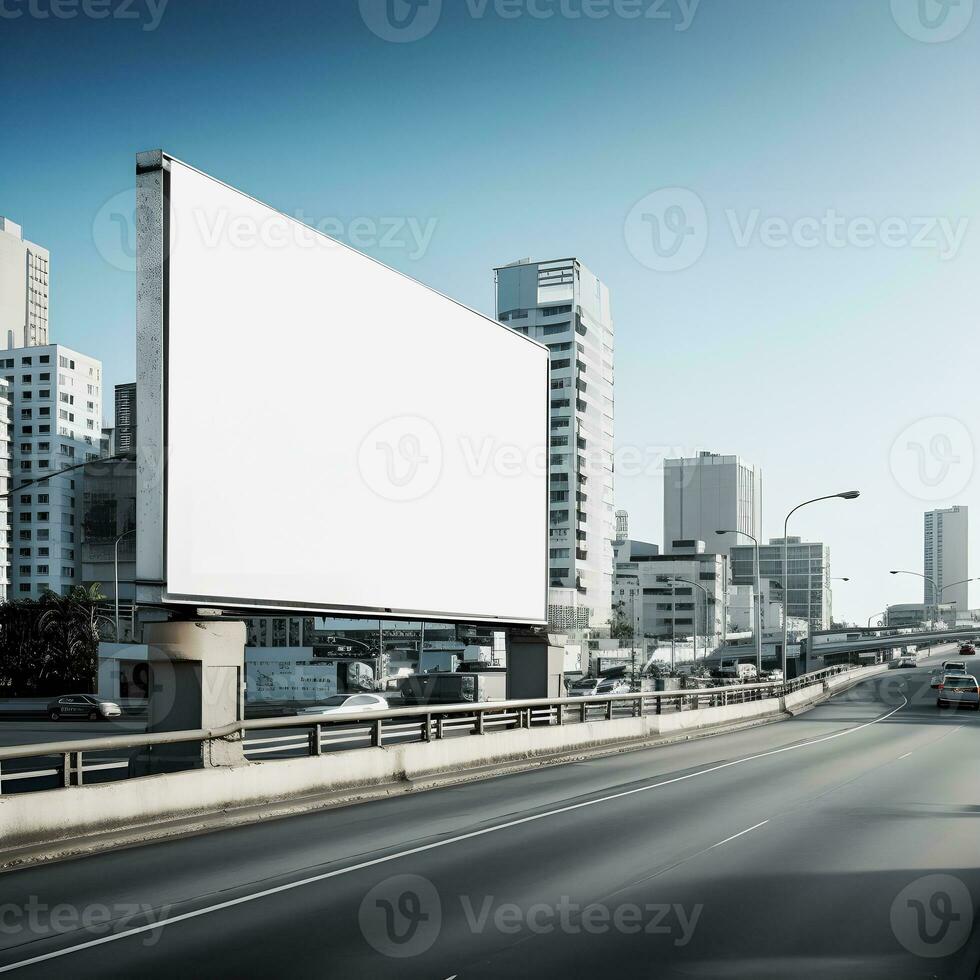 futurista ciudad cartelera crear un blanco lona para tu siguiente publicidad Campaña foto