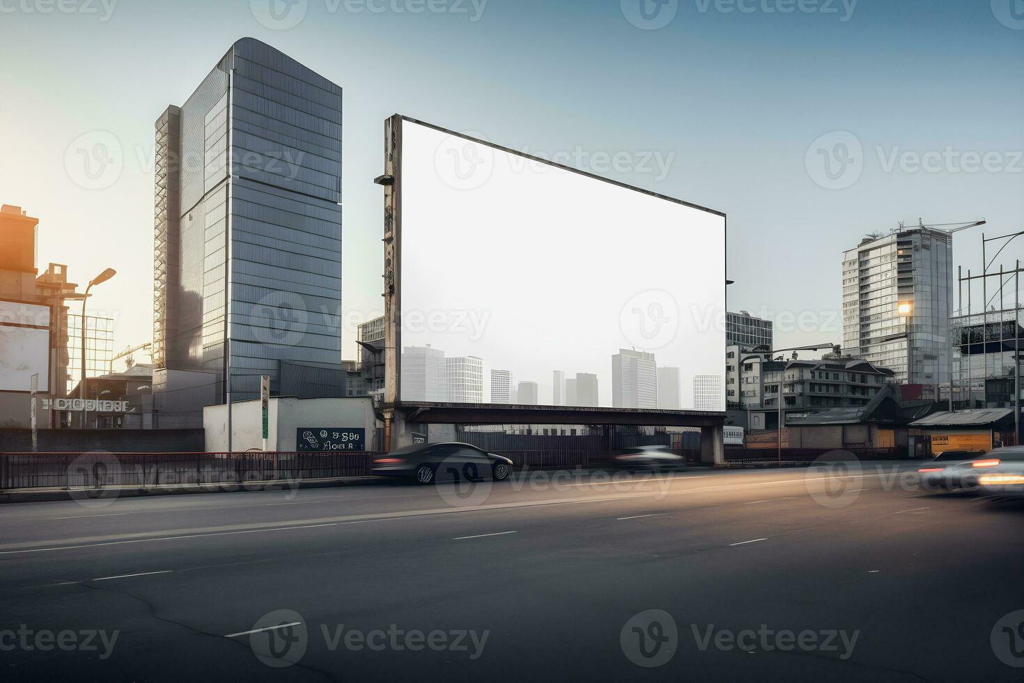 Futuristic City Billboard Create a Blank Canvas for Your Next Advertising Campaign photo