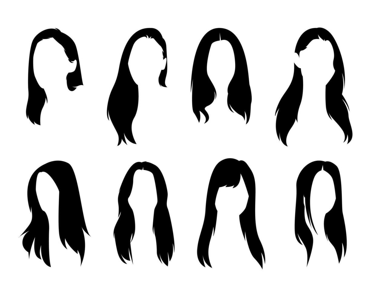 set of several woman hair silhouettes. concept of beauty, fashion