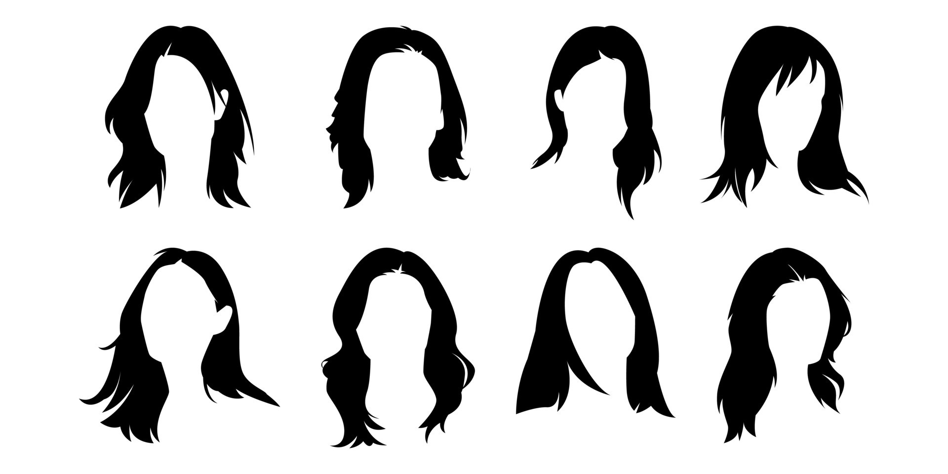 set of various woman hairstyle silhouette. concept of beauty, fashion ...