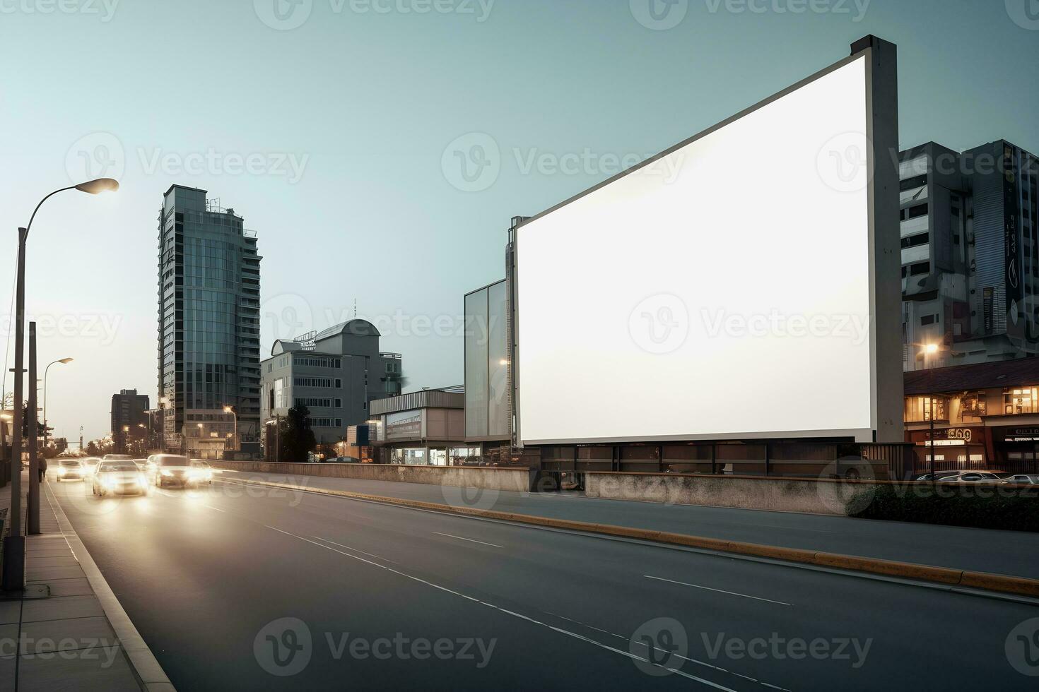 futurista ciudad cartelera crear un blanco lona para tu siguiente publicidad Campaña foto