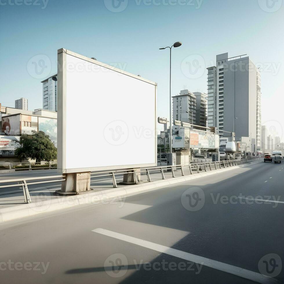 futurista ciudad cartelera crear un blanco lona para tu siguiente publicidad Campaña foto