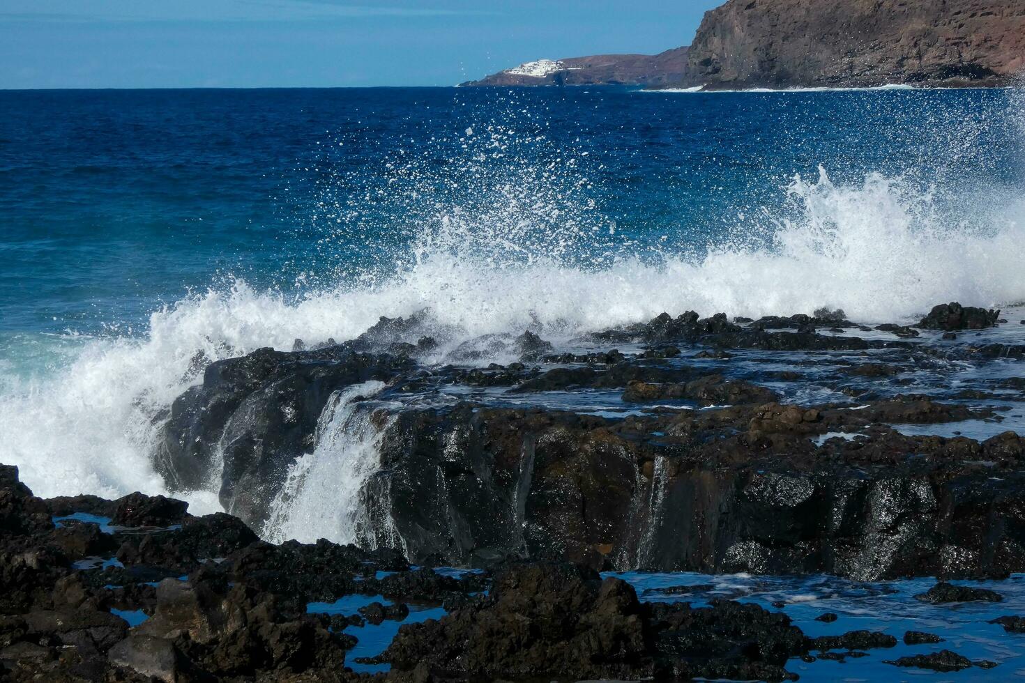 Waves in the ocean in winter time photo