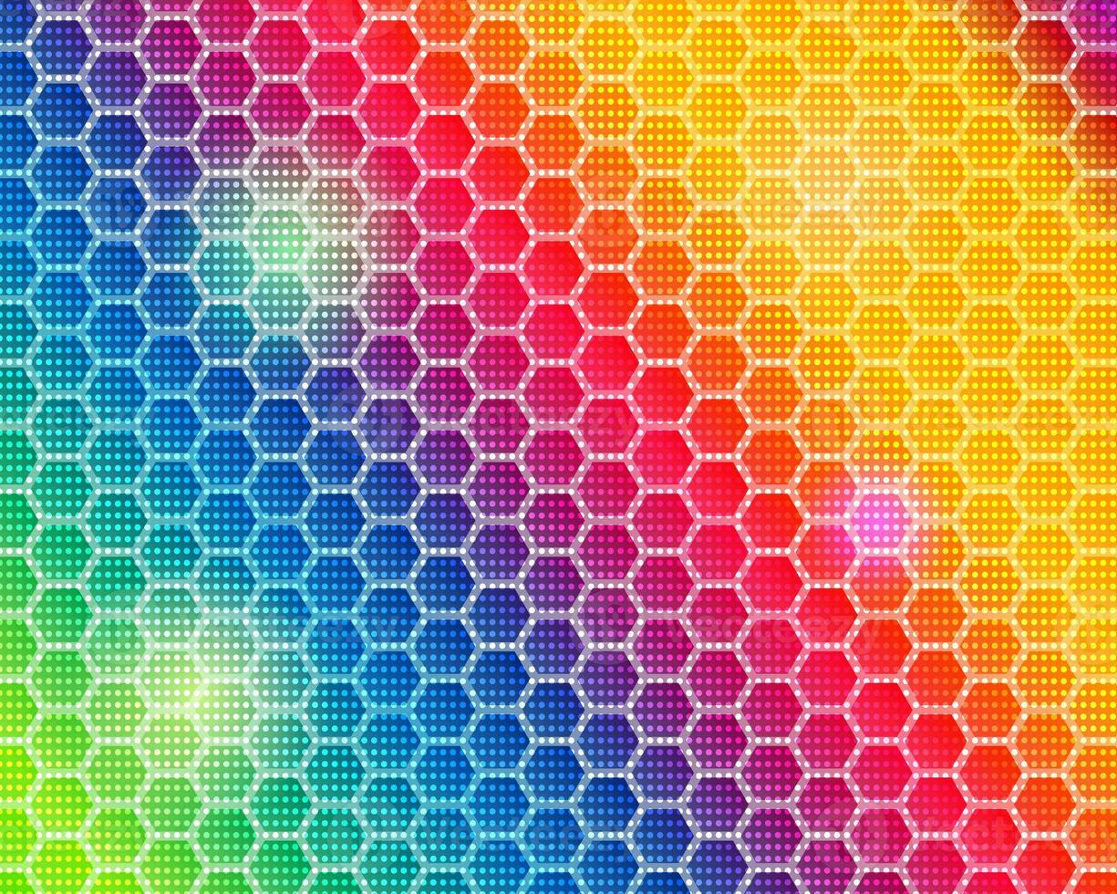 rainbow futuristic laser hive in hexagon shape network light with dot abstract technology background photo